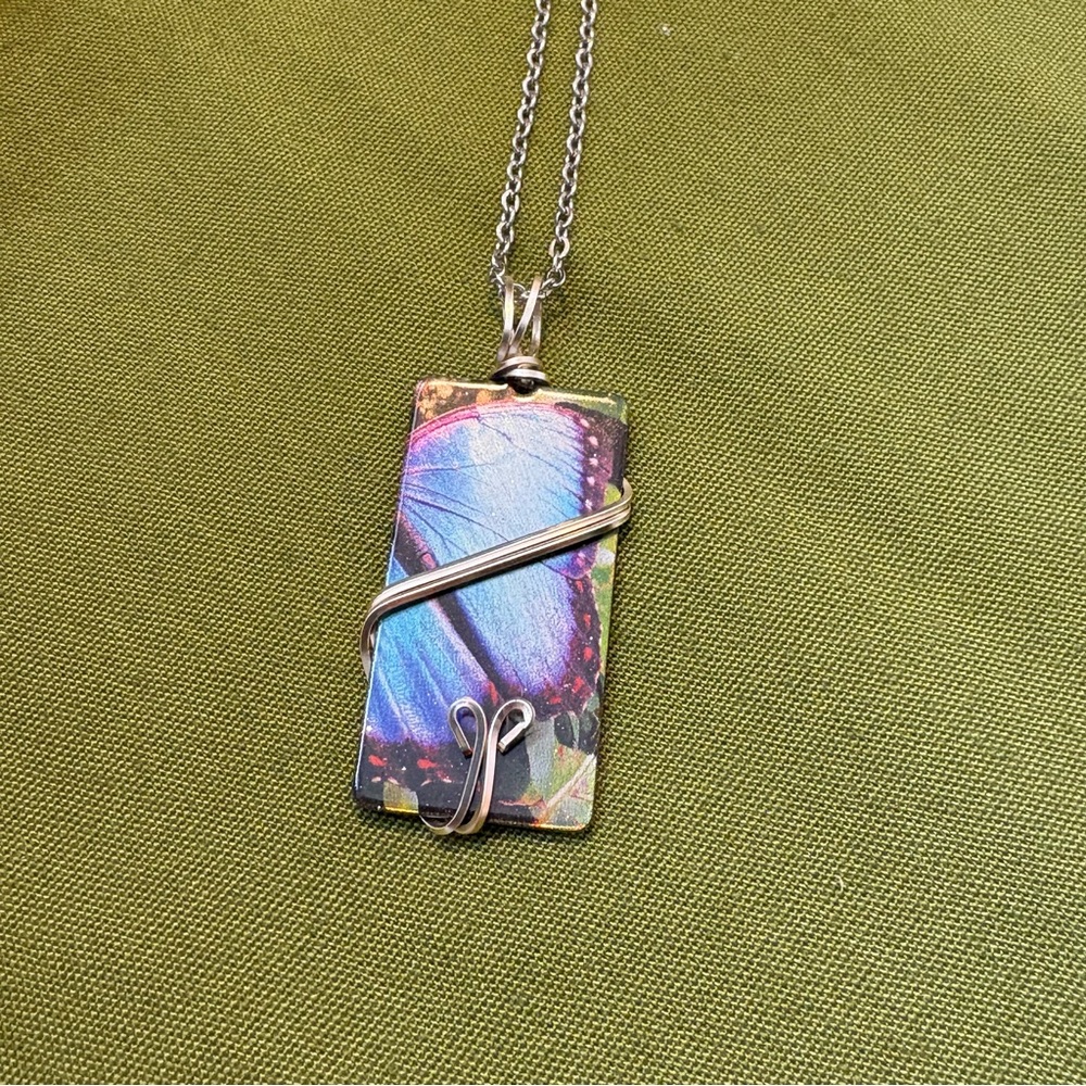 Butterfly Pendant Necklace with Silver Toned Chain